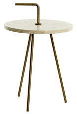 Round terrazzo side table with gold frame and handle