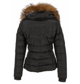 Adrexx Parkas mujer - Mujeres abrigo de invierno corto - Capucha pelo 2 cremallera - Negro