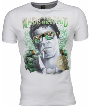 Mascherano Camisetas - Scarface Made To Get Paid Print - Blanco