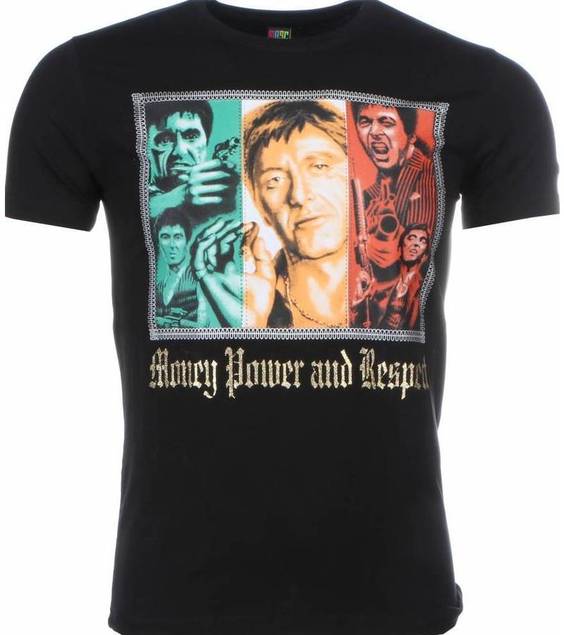 Mascherano Camisetas - Scarface Money Power Respect Print - Negro