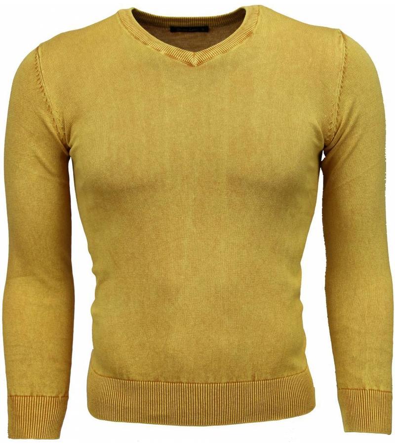 Brother-F Jersey - Exclusivo V-cuello básico Jersey hombre - Amarillo