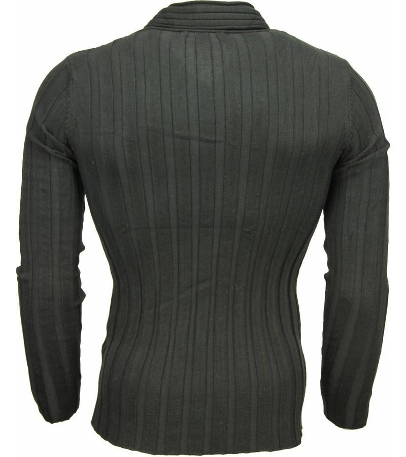 Belman Jersey - Cuello de chal, Diseño patrón de rayas Jersey hombe - Negro