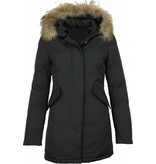 TheBrand Parkas mujer - Mujeres Abrigos de Invierno - Capucha pelo - Long Wooly - Negro