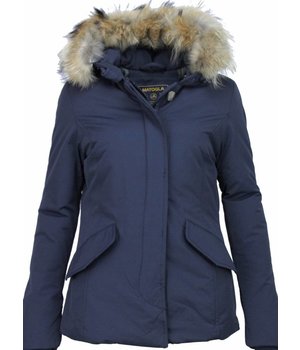 Beluomo Parkas mujer - Mujeres Abrigos de Invierno - Capucha pelo Grande - Short Wooly - Azul