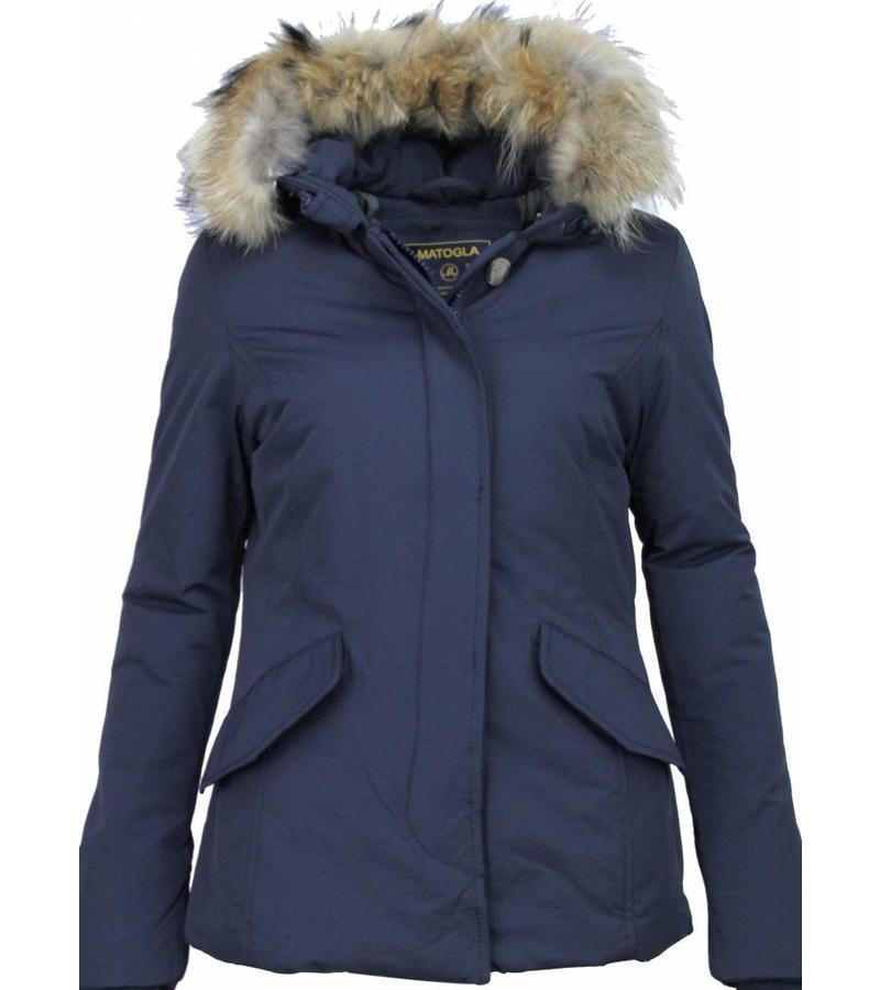 Beluomo Parkas mujer - Mujeres Abrigos de Invierno - Capucha pelo Grande - Short Wooly - Azul