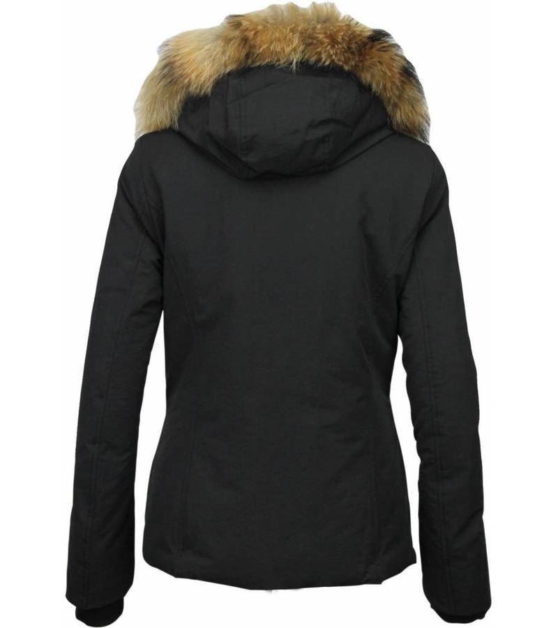 Beluomo Parkas mujer - Mujeres Abrigos de Invierno - Capucha pelo Grande - Short Wooly - Negro