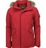 Beluomo Parkas hombre - Abrigos de Caballero largo - Capucha pelo Chico - Parka Diamon Pattern - Rojo