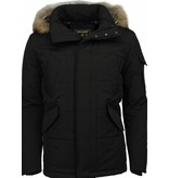 Beluomo Parkas hombre - Abrigos de Caballero largo - Capucha pelo Chico- Parka Diamon Pattern - Negro/Marrón