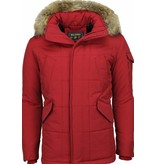 Beluomo Parkas hombre - Abrigos de Caballero largo - Capucha pelo Grande - Parka Diamon Pattern - Rojo