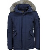 Beluomo Parkas hombre - Abrigos de Caballero largo - Capucha pelo Grande - Parka Diamon Pattern - Azul