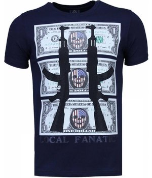 Local Fanatic Camisetas - AK-47 Dollar Rhinestone Camisetas Personalizadas - Azul