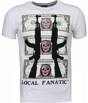 Local Fanatic Camisetas - AK-47 Dollar Rhinestone Camisetas Personalizadas - Blanco