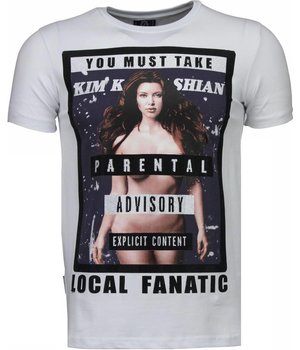 Local Fanatic Camisetas - Kim Kardashian Rhinestone Camisetas Personalizadas - Blanco