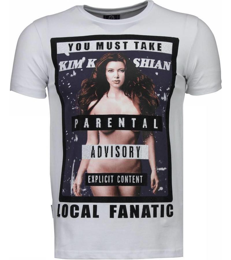 Local Fanatic Camisetas - Kim Kardashian Rhinestone Camisetas Personalizadas - Blanco