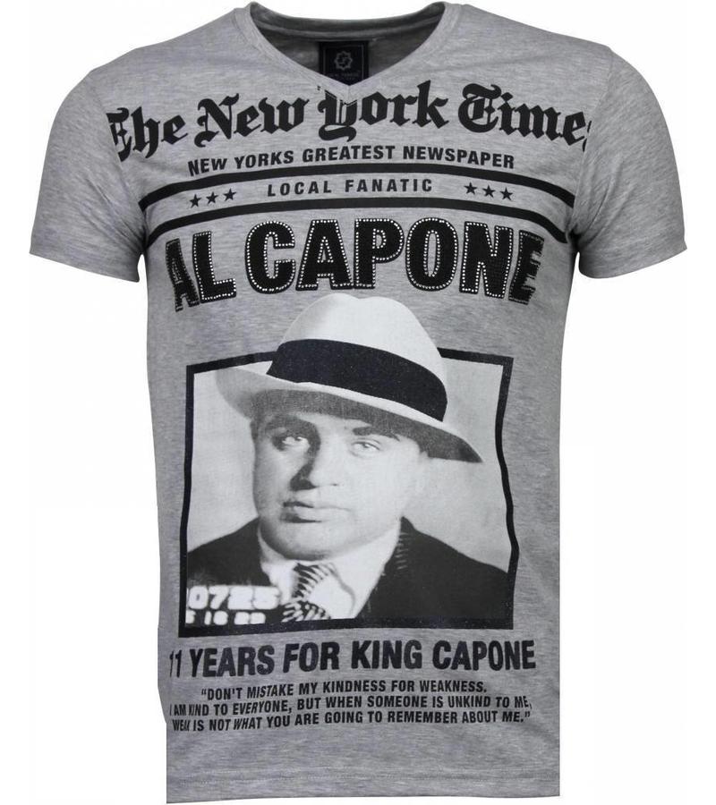 Local Fanatic Camisetas - Al Capone Rhinestone Camisetas Personalizadas - Gris