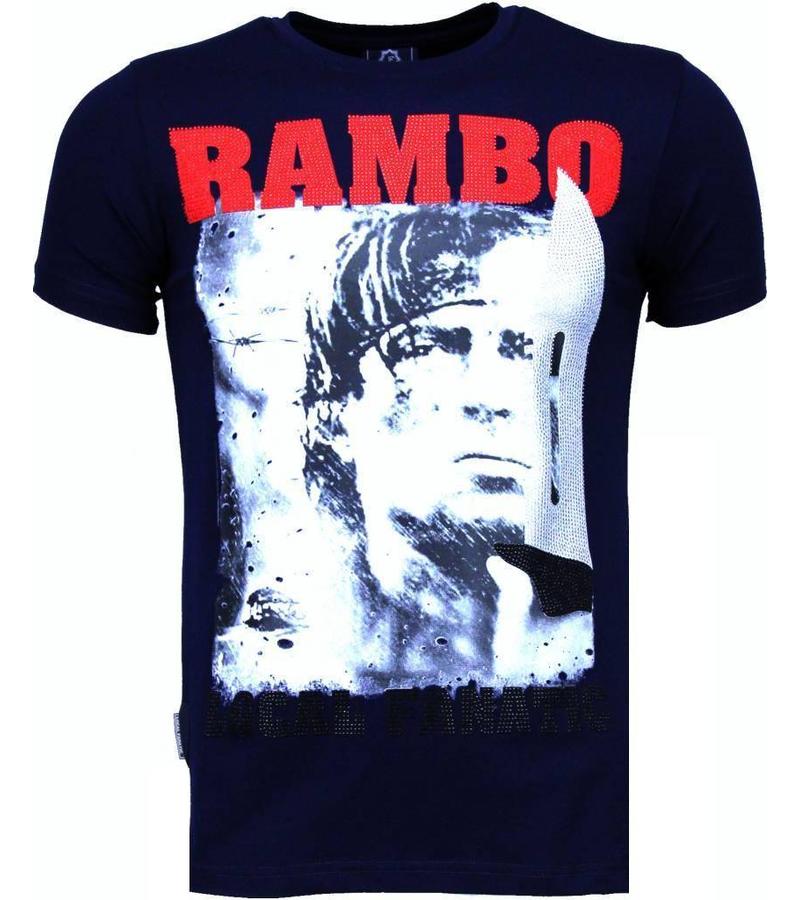 Local Fanatic Camisetas - Rambo Rhinestone Camisetas Personalizadas - Azul