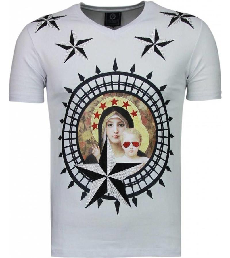 Local Fanatic Camisetas - Holy Mary Rhinestone Camisetas Personalizadas - Blanco