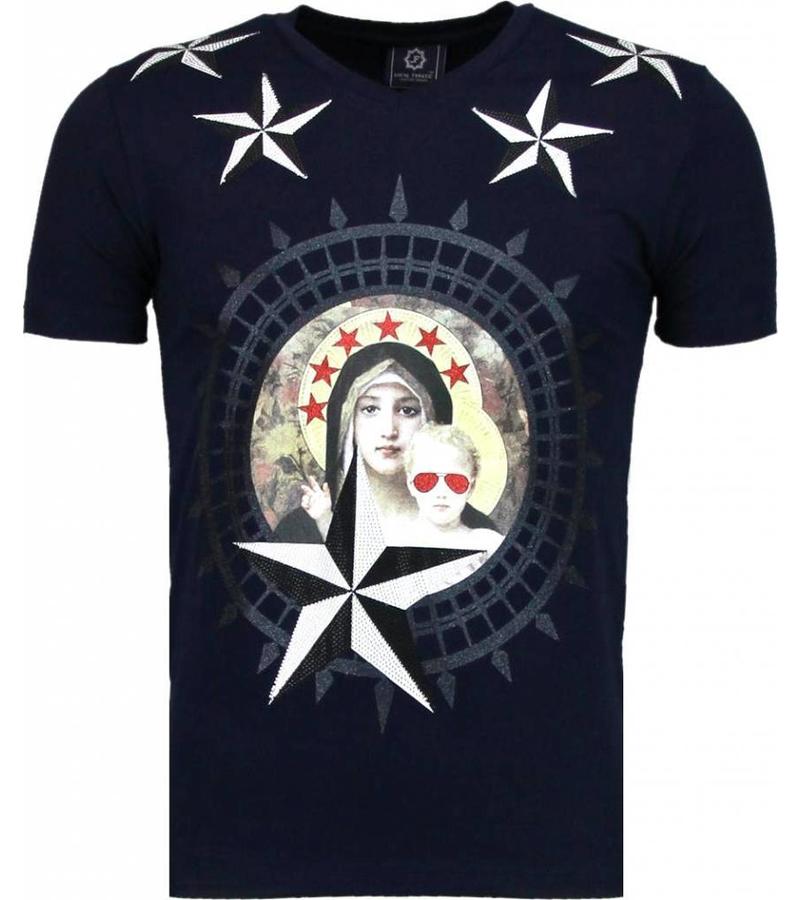 Local Fanatic Camisetas - Holy Mary Rhinestone Camisetas Personalizadas - Azul