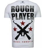 Local Fanatic Camisetas - Rough Player Skull Rhinestone Camisetas Personalizadas - Blanco
