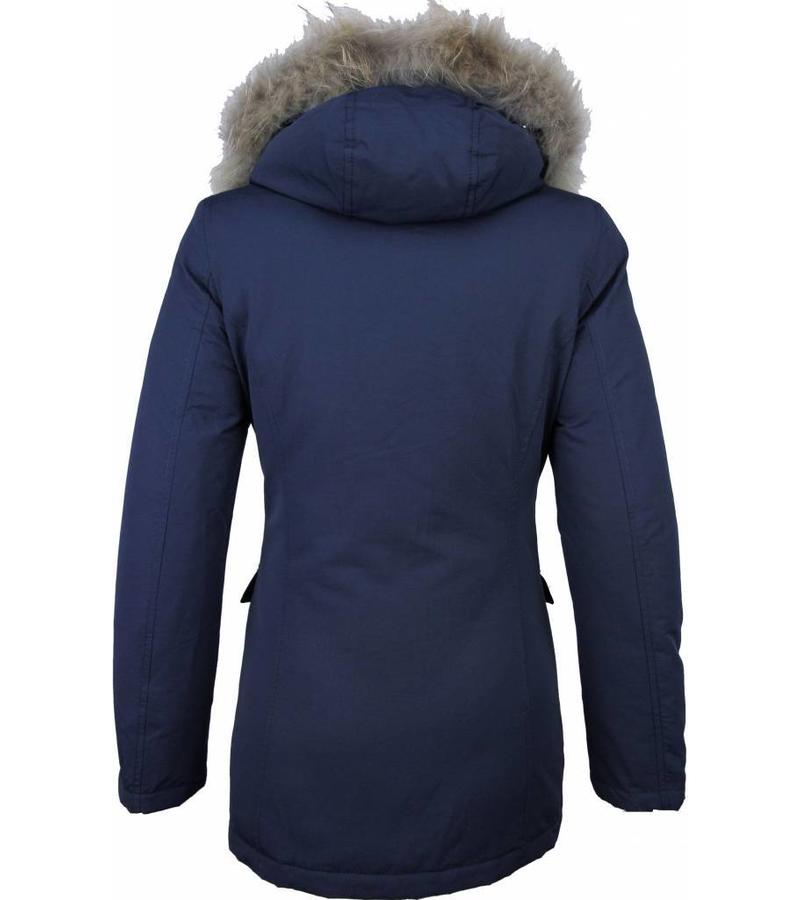 Beluomo Parkas mujer - Mujeres Wooly Chaqueta de Invierno Largo - Capucha pelo - Parka - Azul