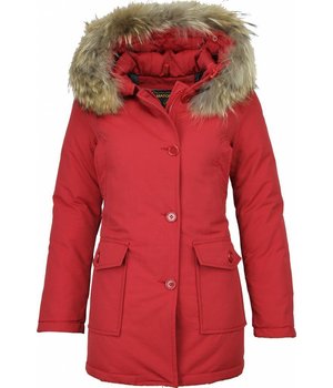 Beluomo Parkas mujer - Mujeres Wooly Chaqueta de Invierno Largo - Capucha pelo - Parka - Rojo