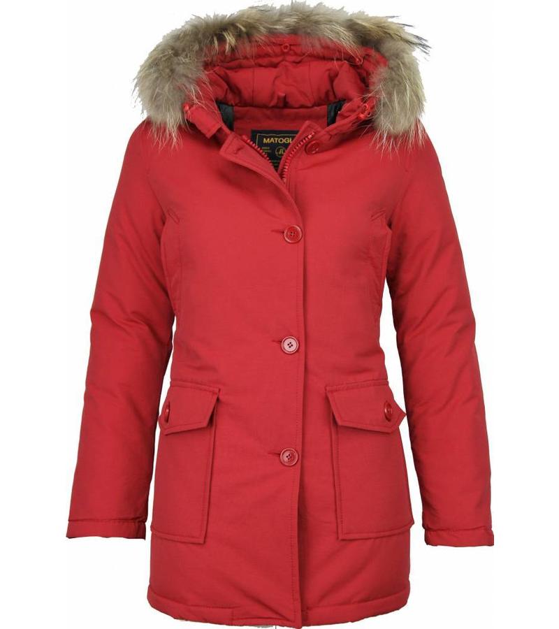 Beluomo Parkas mujer - Mujeres Wooly Chaqueta de Invierno Largo - Capucha pelo - Parka - Rojo