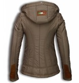 Milan Ferronetti Parkas mujer - Señora Abrigos De Invierno Corto - 3 Cremalleras una Pieza de Cuero - Beige