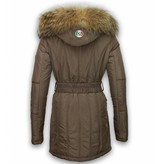 Milan Ferronetti Parkas mujer - Señora Abrigos De Invierno largo - Cremallera Oblicua con Cinturón - Beige