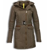 Milan Ferronetti Parkas mujer - Señora Abrigos De Invierno largo - Cremallera Oblicua con Cinturón - Beige