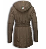 Milan Ferronetti Parkas mujer - Señora Abrigos De Invierno largo - Cremallera Oblicua con Cinturón - Beige