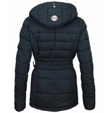 Milan Ferronetti Parkas mujer - Señora Abrigos De Invierno Largo -Bolsillos pieza de cuero - Con Cinturón - Azul