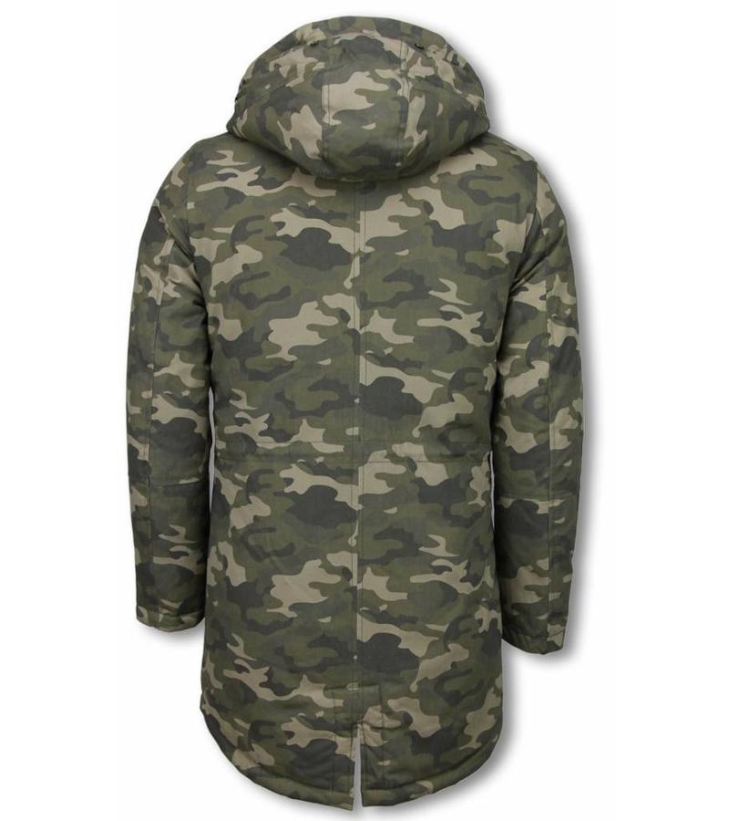 Enos Parkas hombre - Abrigo de Invierno para hombres - Capucha pelo falsa - Camuflaje - Verde