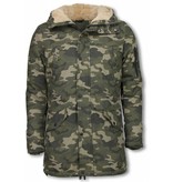 Enos Parkas hombre - Abrigo de Invierno para hombres - Capucha pelo falsa - Camuflaje - Verde