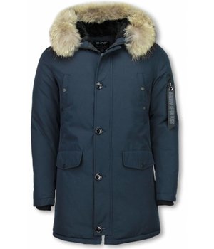 Enos Parkas hombre - Abrigos de Invierno de Caballero largo - Capucha pelo XL - Parka - Azul