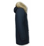 Enos Parkas hombre - Abrigos de Invierno de Caballero largo - Capucha pelo XL - Parka - Azul