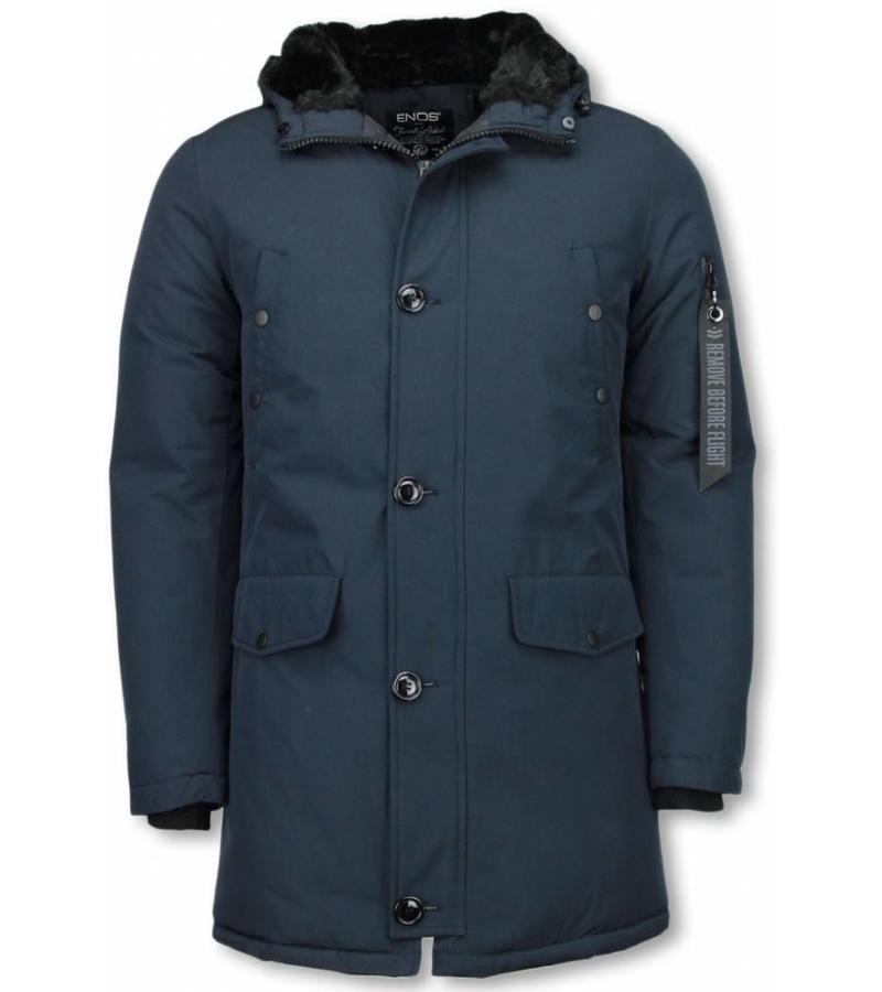 Enos Parkas hombre - Abrigos de Invierno de Caballero largo - Capucha pelo XL - Parka - Azul