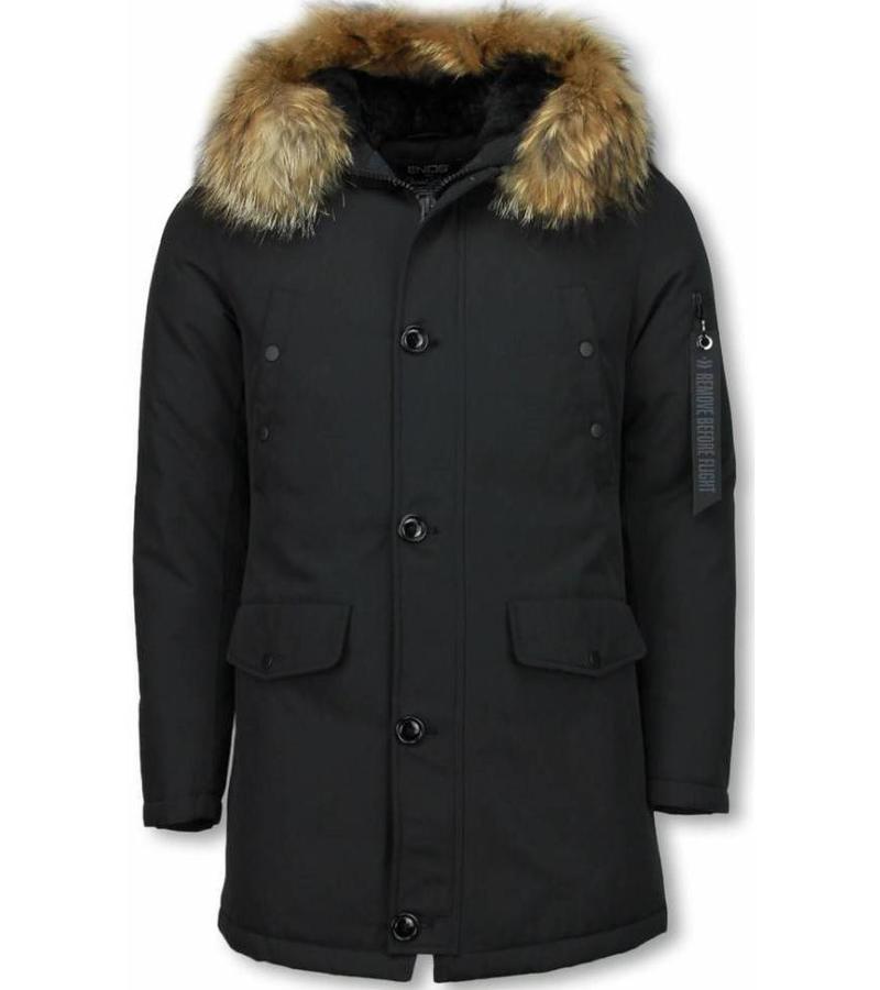 Enos Parkas hombre - Abrigos de Invierno de Caballero largo - Capucha pelo XL - Parka - Negro