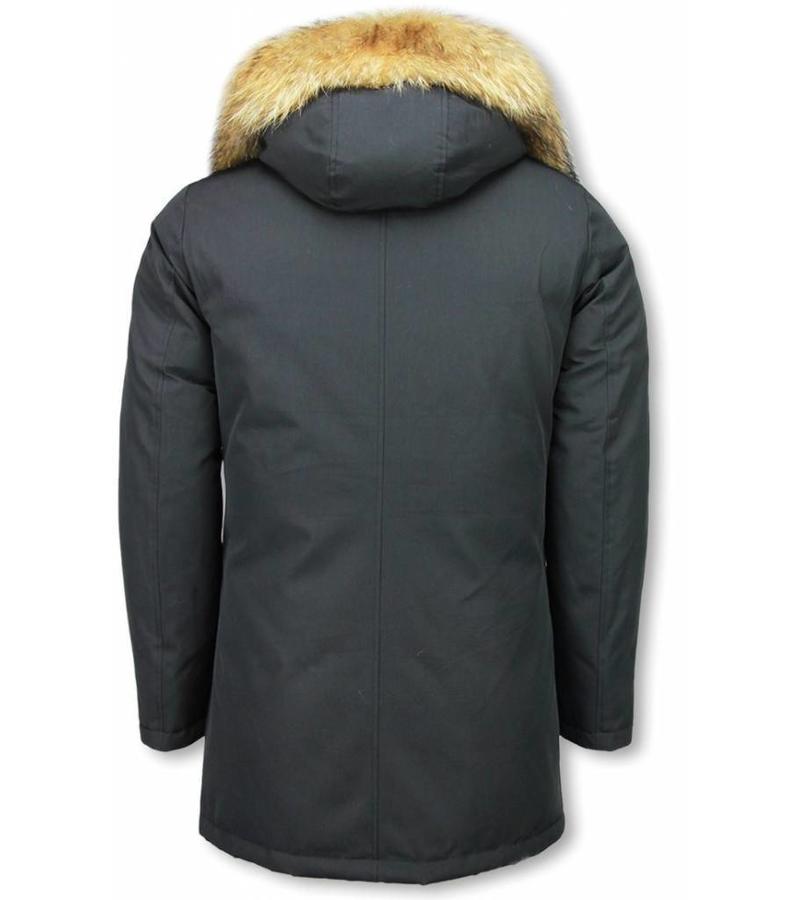 Enos Parkas hombre - Abrigos de Invierno de Caballero largo - Capucha pelo XL - Parka - Negro