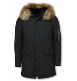 Enos Parkas hombre - Abrigos de Invierno de Caballero largo - Capucha pelo XL - Parka - Negro