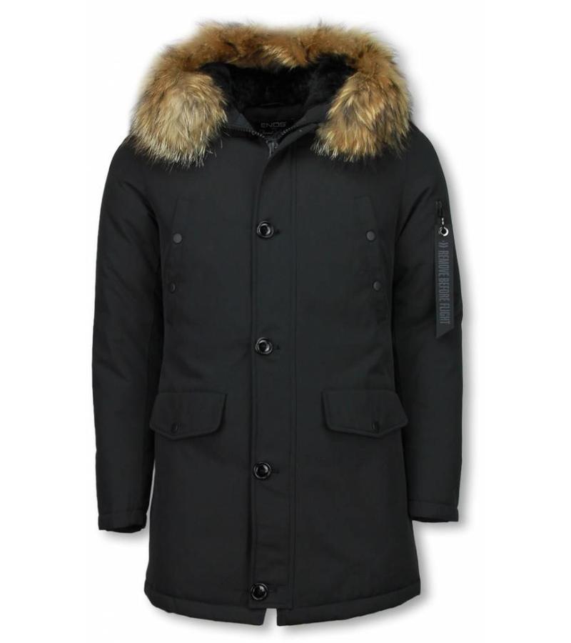 Enos Parkas hombre - Abrigos de Invierno de Caballero largo - Capucha pelo XL - Parka - Negro