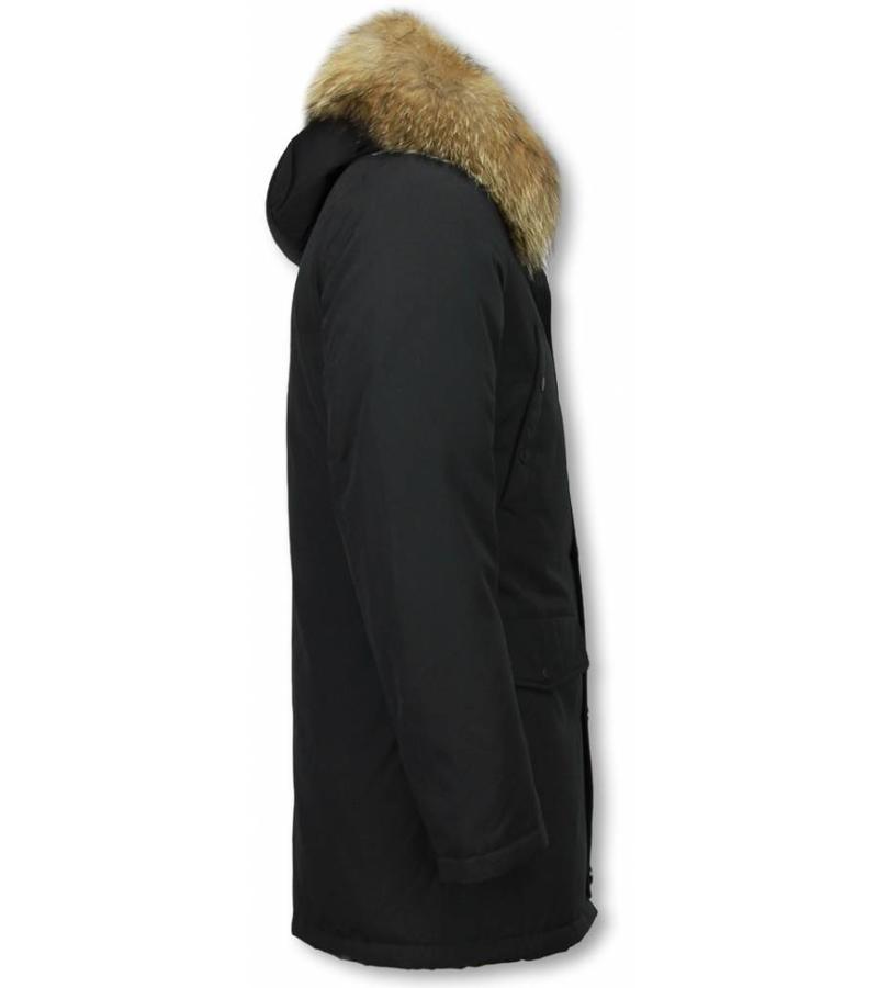 Enos Parkas hombre - Abrigos de Invierno de Caballero largo - Capucha pelo XL - Parka - Negro