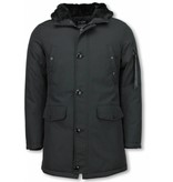 Enos Parkas hombre - Abrigos de Invierno de Caballero largo - Capucha pelo XL - Parka - Negro