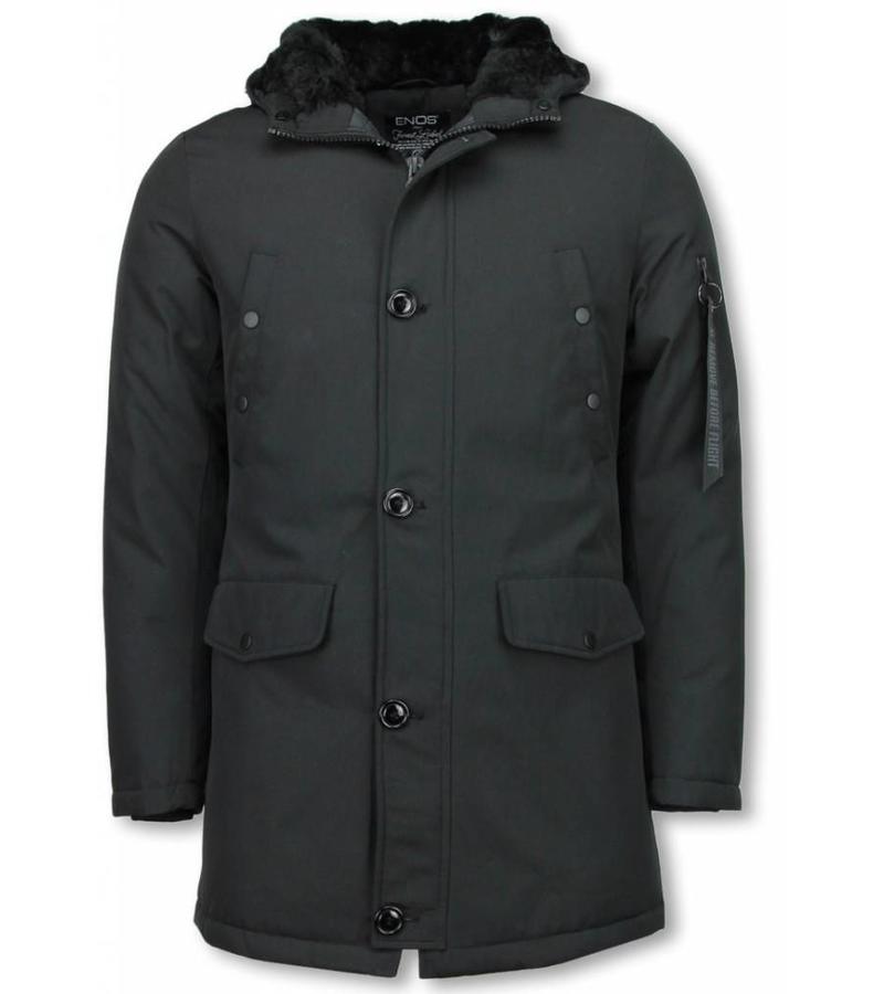 Enos Parkas hombre - Abrigos de Invierno de Caballero largo - Capucha pelo XL - Parka - Negro