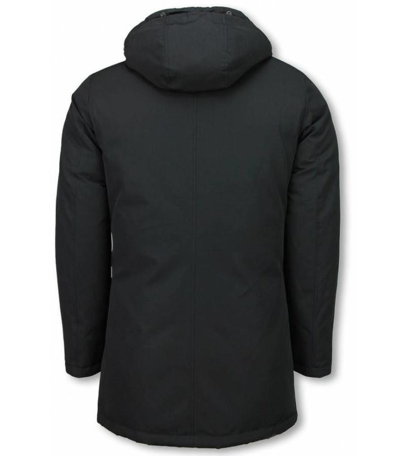 Enos Parkas hombre - Abrigos de Invierno de Caballero largo - Capucha pelo XL - Parka - Negro