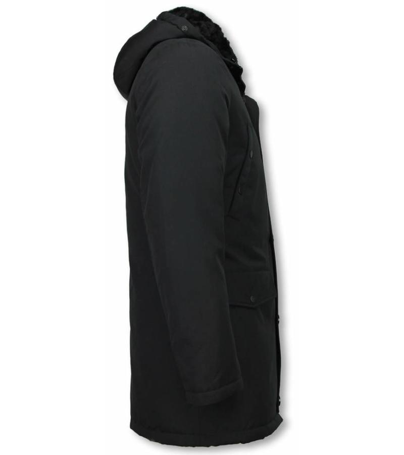 Enos Parkas hombre - Abrigos de Invierno de Caballero largo - Capucha pelo XL - Parka - Negro