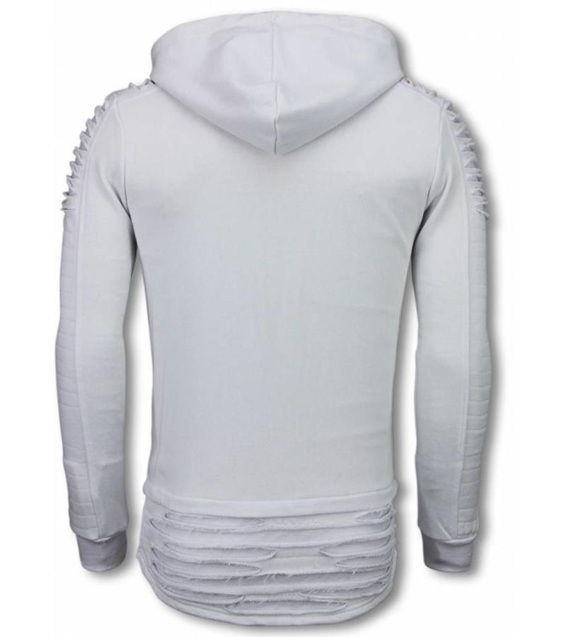 Berry Denim Sudaderas con Capucha - Ripped Shoulder Sudaderas hombre - Blanco