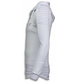 Berry Denim Sudaderas con Capucha - Ripped Shoulder Sudaderas hombre - Blanco