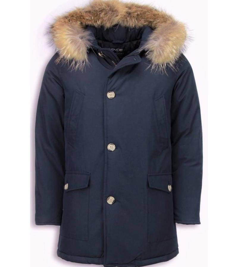 Enos Parkas hombre - Abrigos de Invierno Hombre Wooly Largo - Cuelo de Piel Grande - Azul