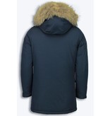 Enos Parkas hombre - Abrigos de Invierno Hombre Wooly Largo - Cuelo de Piel Grande - Azul