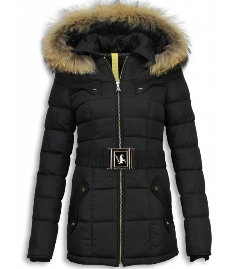 Milan Ferronetti Parkas mujer - Señora Abrigos De Invierno Medio Largo - Negro